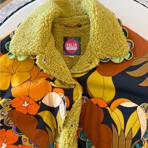 Colorful Floral Jacket with Fleece Collar